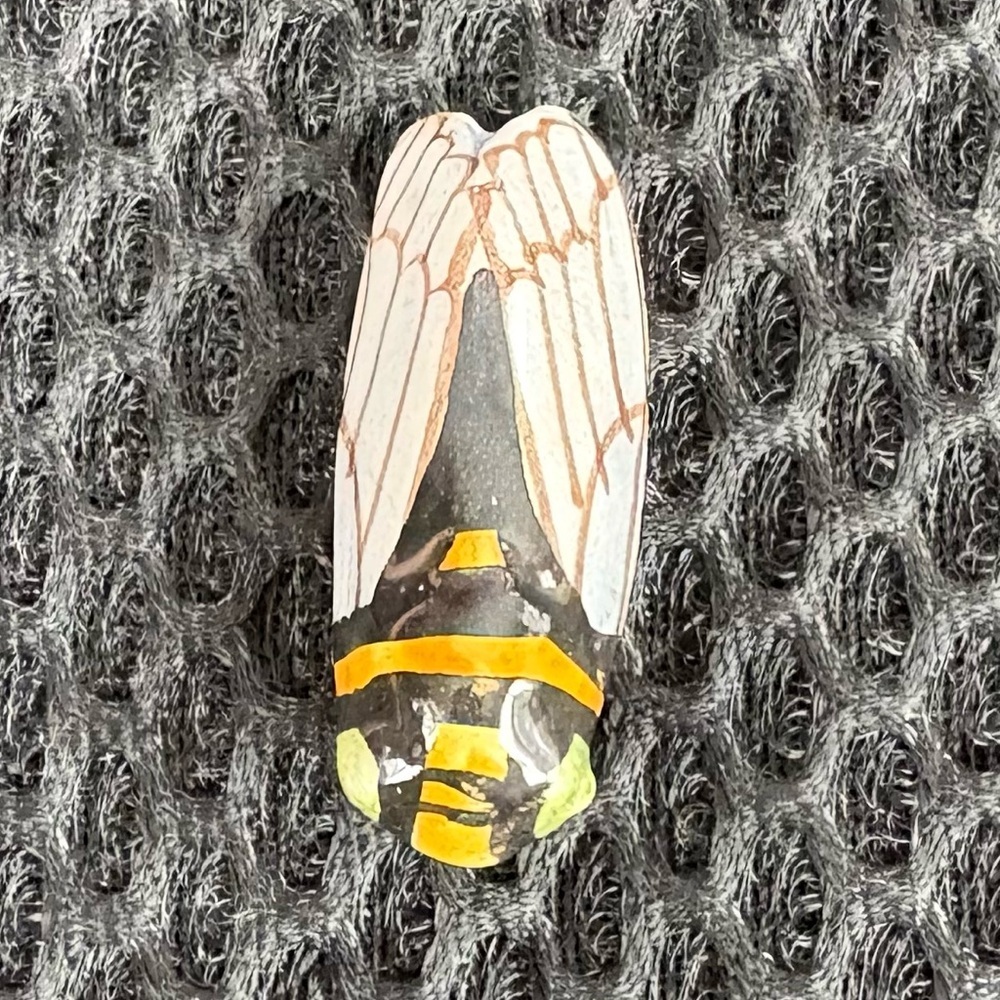 Vintage Hand-Painted Stone Cicada Pin | Cottagecore Artisan Insect Brooch